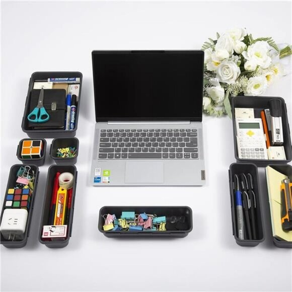 15 pc drawer organizer bins for makeup office kitchen bathroom storage trays - Picture 2 of 8